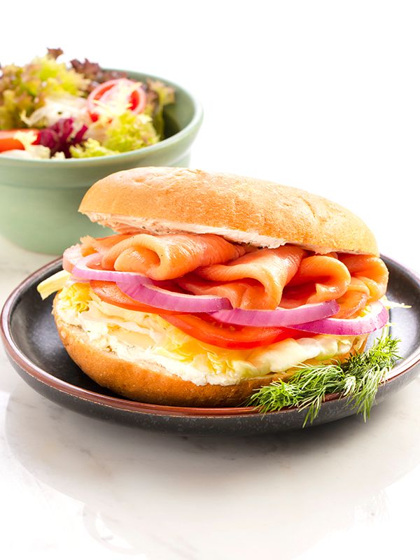 Smoked Salmon Bagel with Green Salad