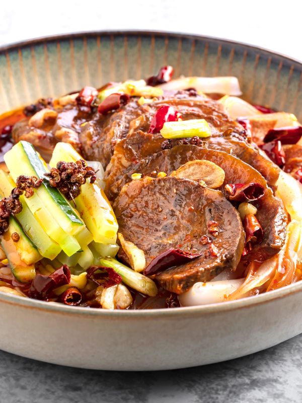 Poached Sliced Wagyu Beef Cheek with Chinese Cabbage in Chili Sauce